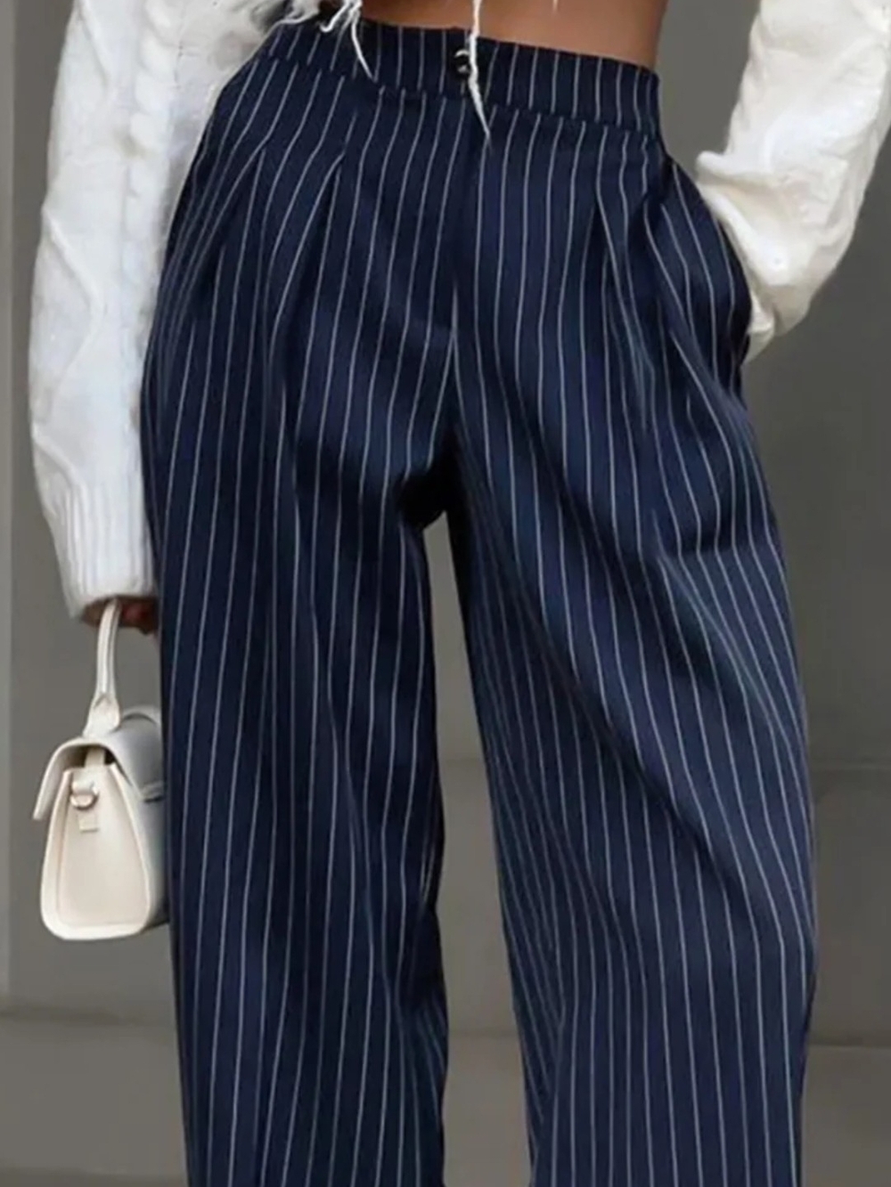 NWT - Commense Navy Pinstripe Wide-Leg Trousers